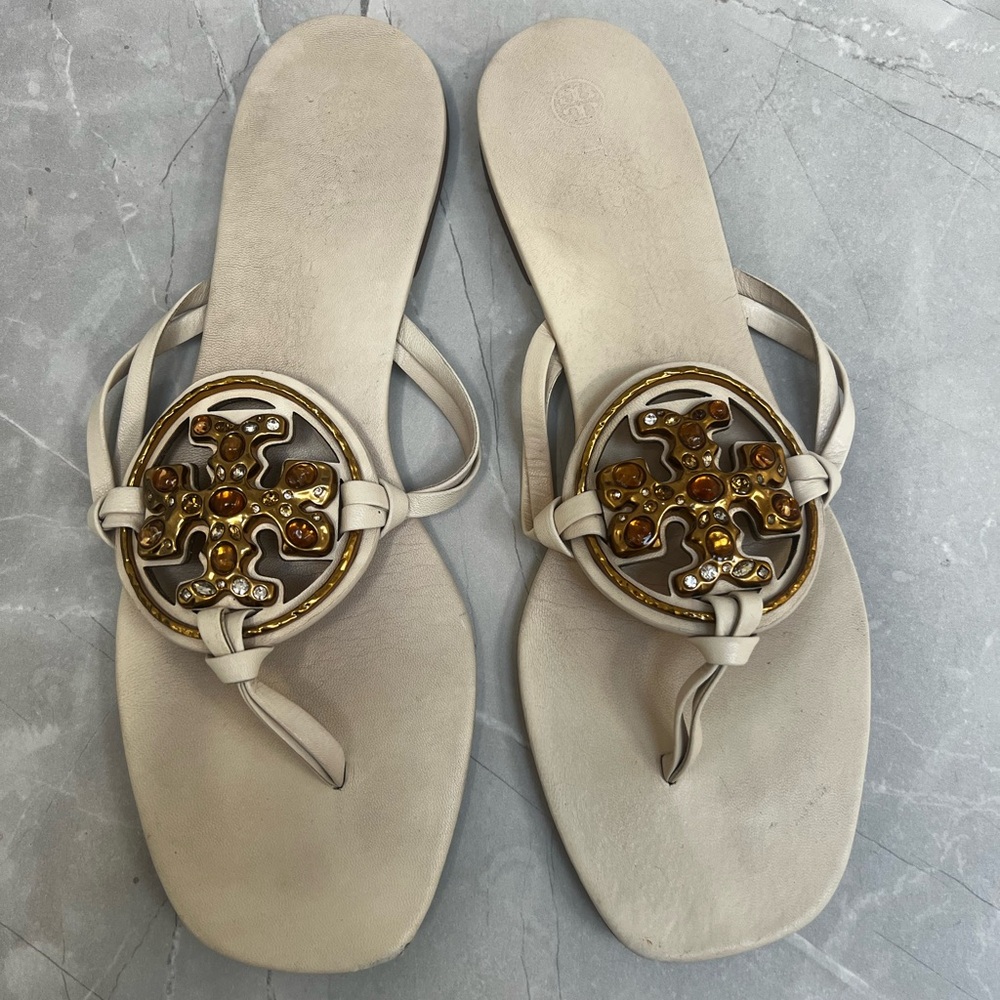 TORY BURCH Jeweled Miller Leather Sandal